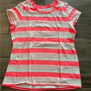 GAP Coral and White Striped Crew Tee